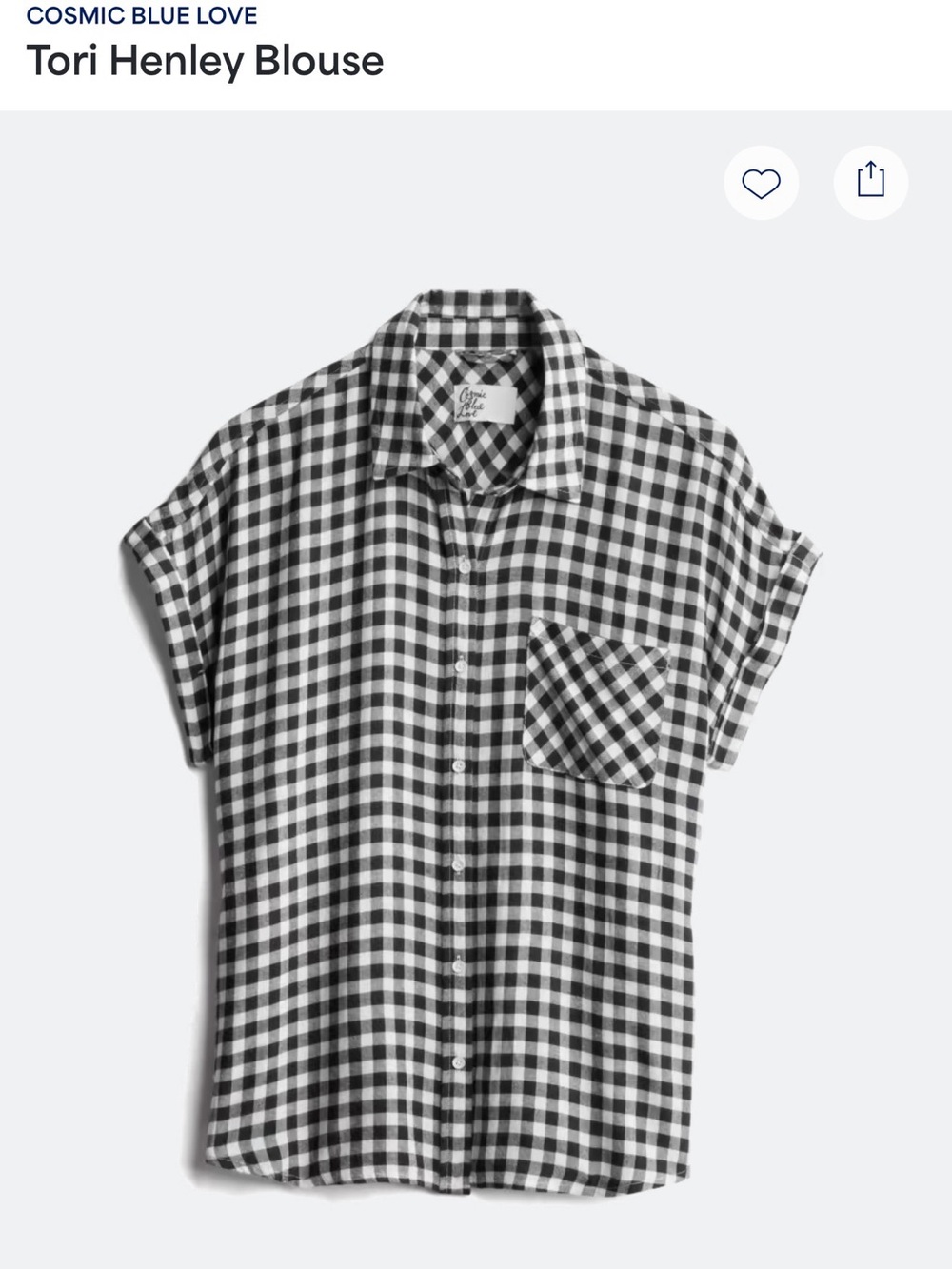 Cosmic Blue Love Tori Henley Blouse - Black & White Gingham